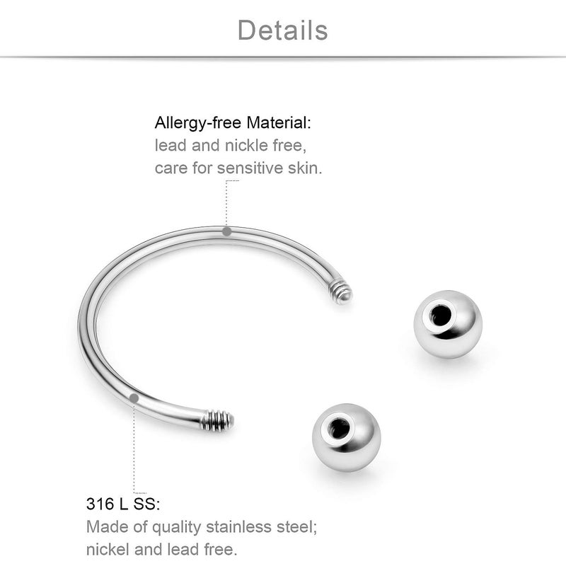 SCERRING 10PCS 20G Stainless Steel Horseshoe Septum Ring Nose Rings Hoop Helix Daith Cartilage Tragus Earrings Eyebrow Body Piercing Jewelry 6-14mm Silver - Image 2